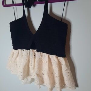 Zara Black and Cream Lace Tank Top